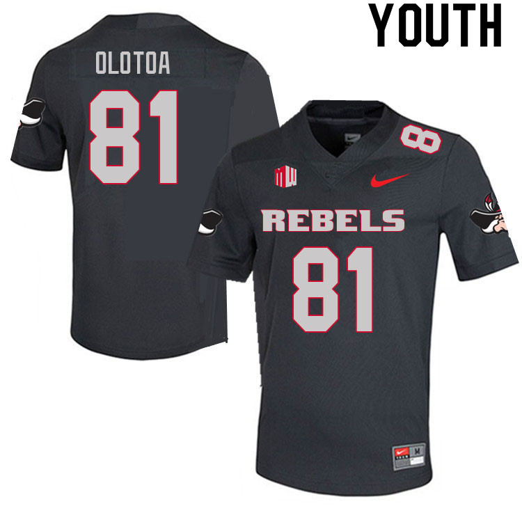 Youth #81 Kue Olotoa UNLV Rebels College Football Jerseys Sale-Charcoal - Click Image to Close